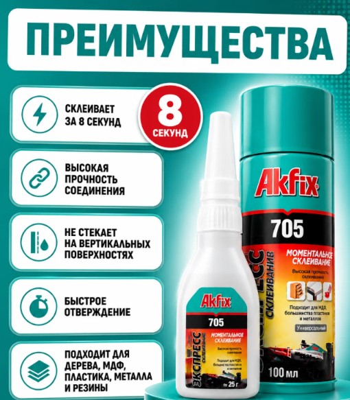Двухкомпонентный экспресс-клей Akfix 705 (100мл)