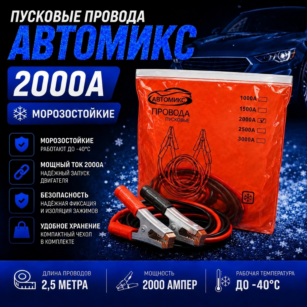 Пусковые провода АВТОМИКС 2000A (для прикуривания автомобиля)