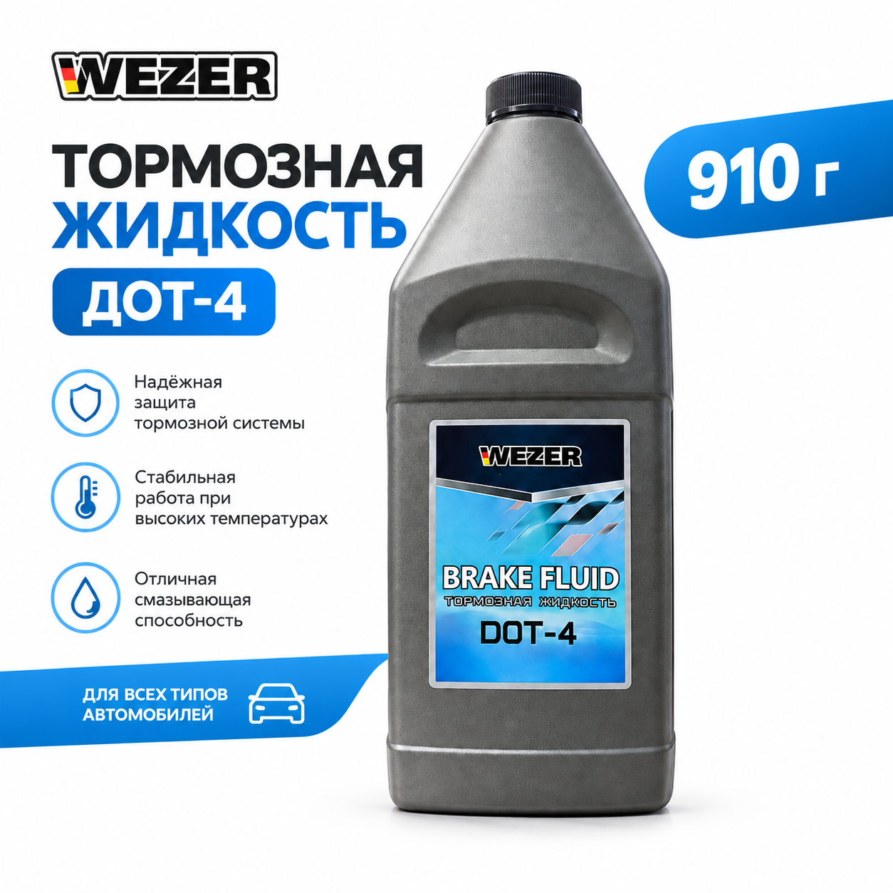 Тормозная жидкость WEZZER ДОТ-4 910гр