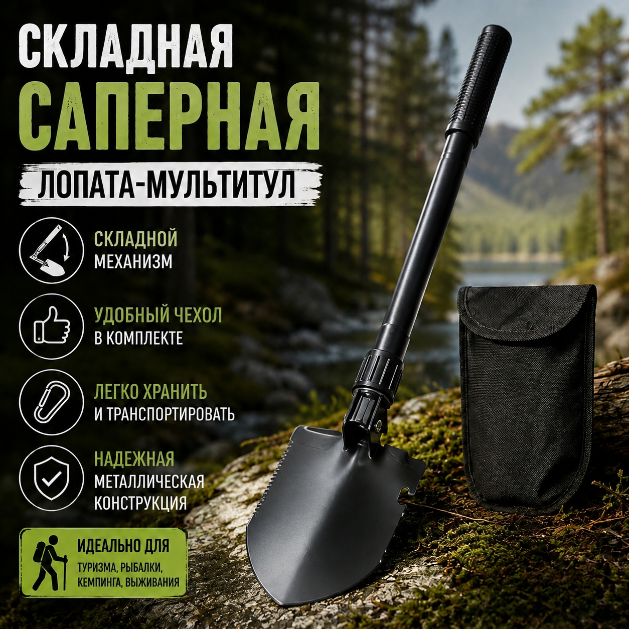  Складная саперная лопата-мультитул (туристическая) Компактная.