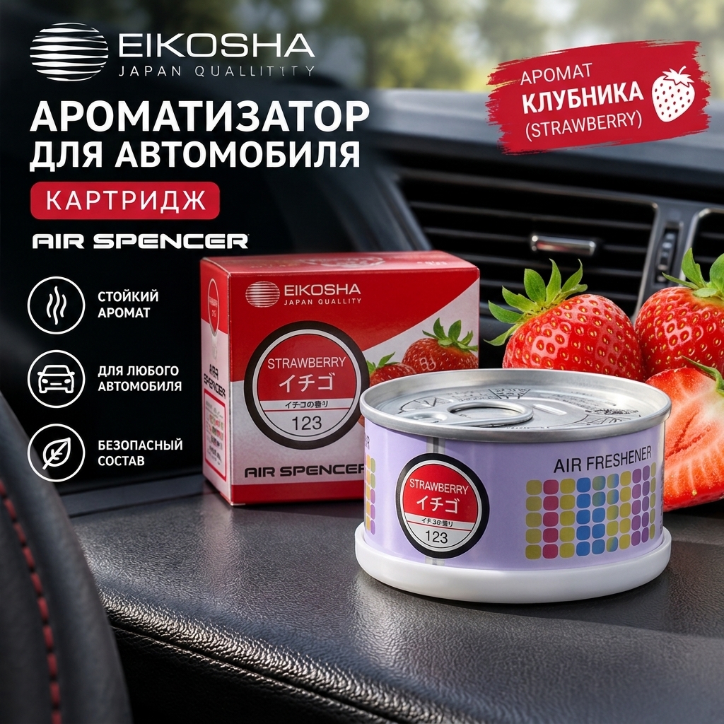 Ароматизатор картридж для автомобиля, Eikosha Air Spencer с ароматом Strawberry / Клубника